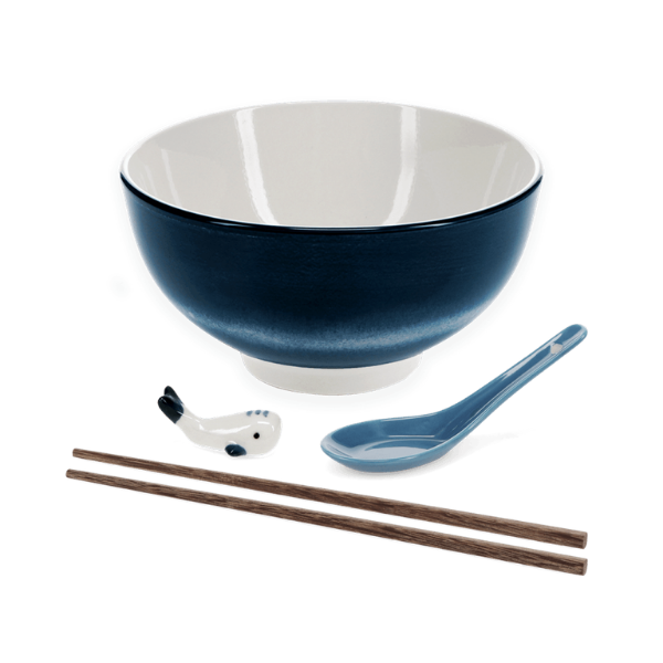 Ceramic noodle bowl set - Blue whale