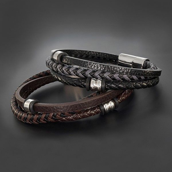 Equilibrium EQ For Men 3 In 1 Leather Bracelet Brown