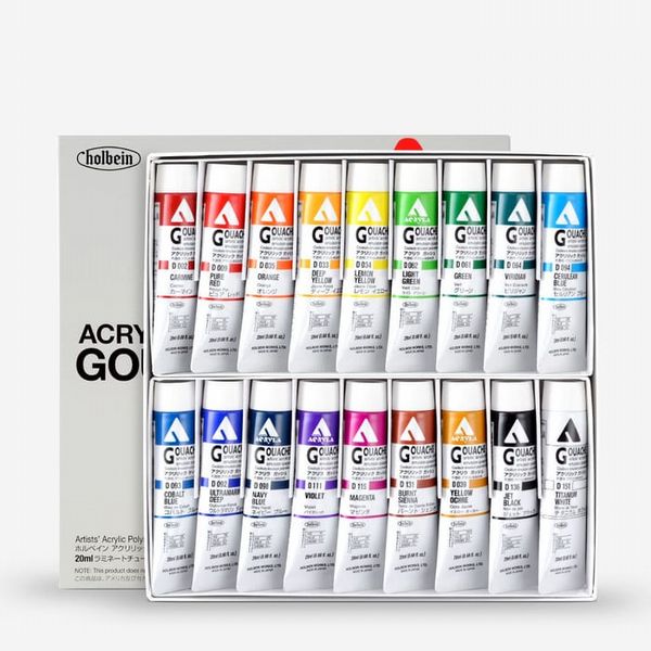 Holbein : Acrylic Gouache : 20ml : Set of 18
